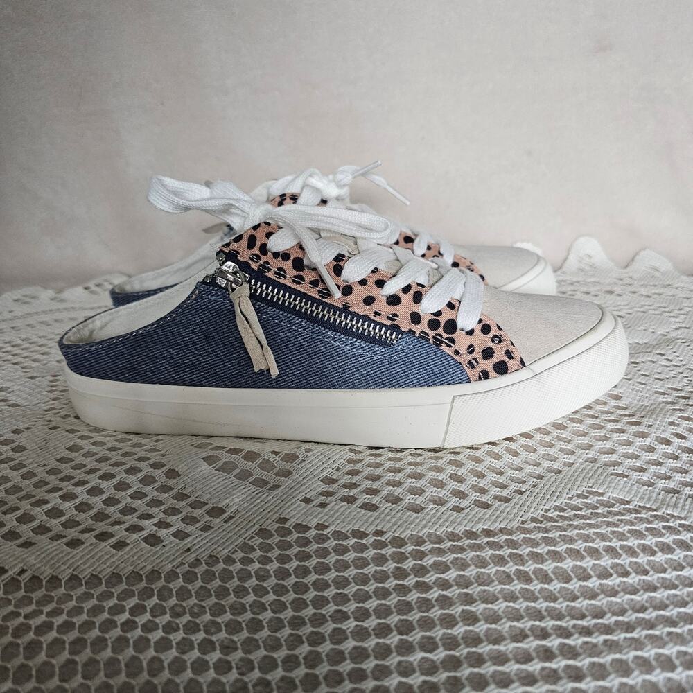 New JustFab Carson Mule Sneaker Sz7.5 Slip On Leopard Denim
